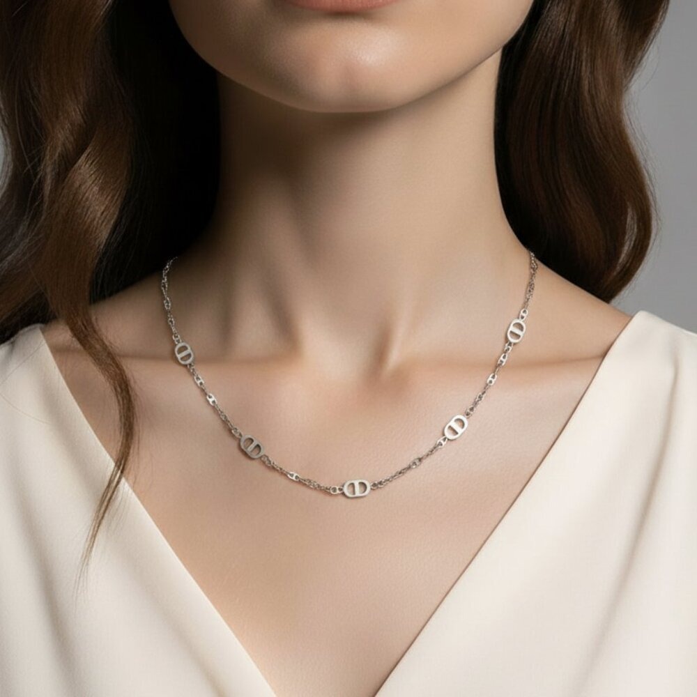 Silver Link Station Necklace | Stainless Steel | 16–18" | Boutique - Picture 2 of 3